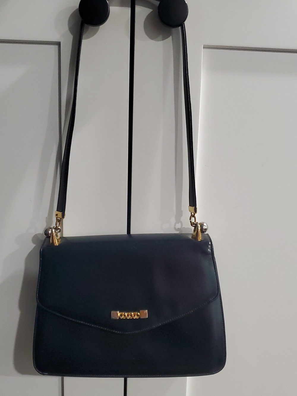 Vintage Koret Navy Blue Shoulder Bag with Gold Hardware